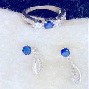 Blue and Clear Rhinestone Ring &Earring Set